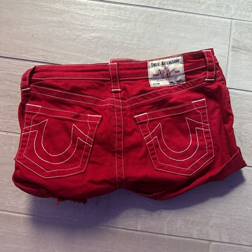 Jenni Red Mid Rise Shorts